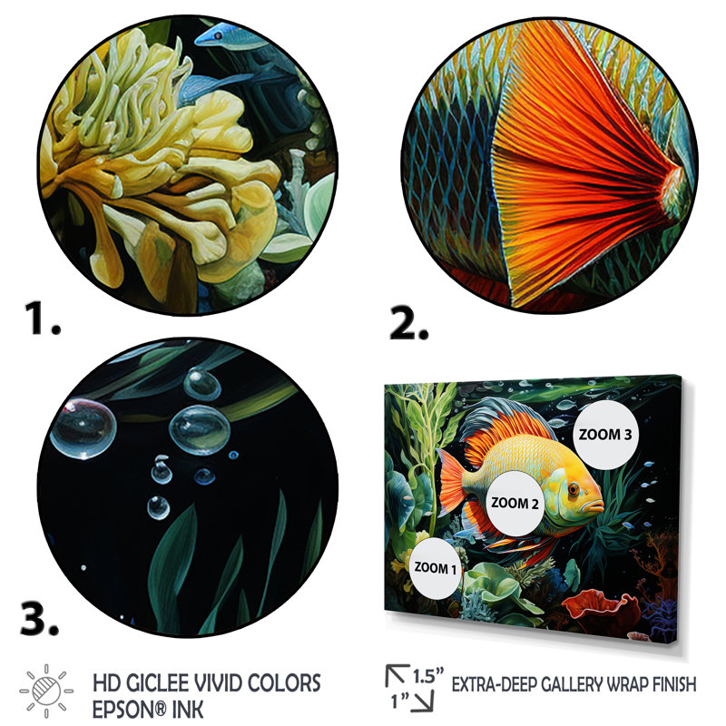 Poissons sous l'eau au pays des merveilles - poisson, art mural, Cadre flottant blanc, H 24 po x l 32 po x P 1 po