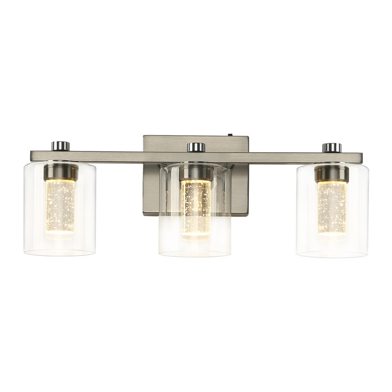 3-light Dimmable Bathroom Crystal Brushed Nickel Led Vanity Lights(3000-6000k), Brushed Nickel