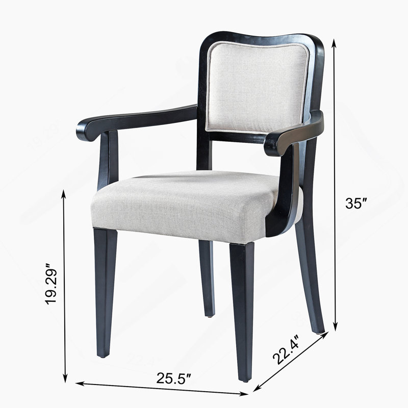 Set Of Two Upholstered Dining Chairs With Curved Lines, Solid Hardwood Frame, Padded Armrests For Dining Room Or Kitchen
