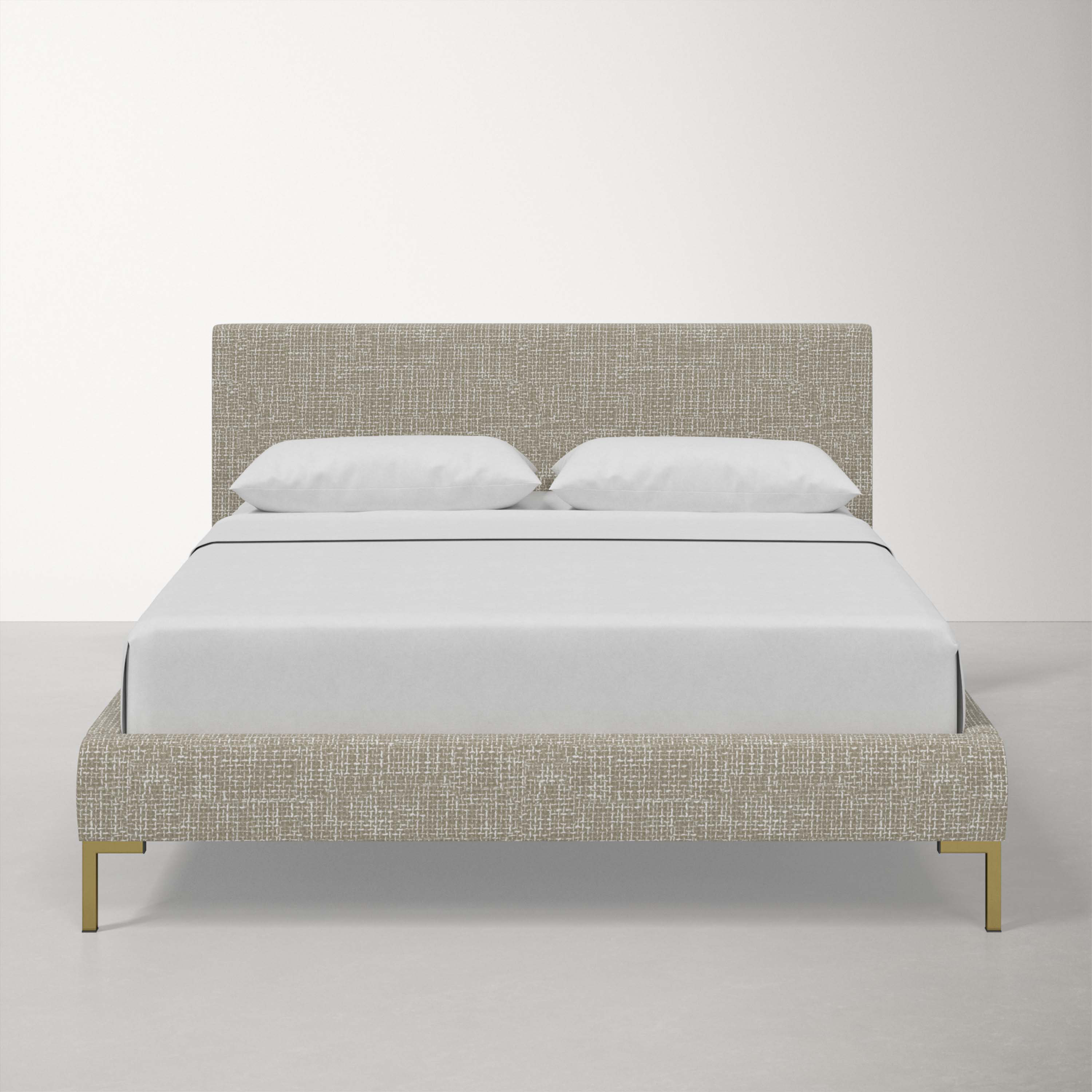 Rand Upholstered Bed Size: Queen, Leg Color: Brass, Color: Solaz Sand