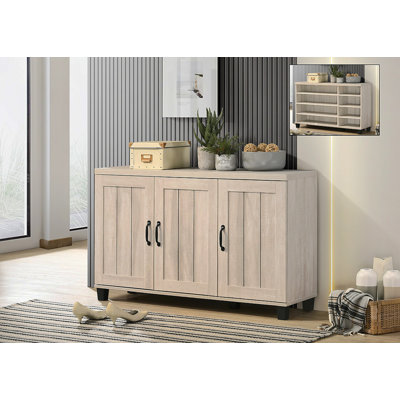 Cortona 45"W Dusty Gray Oak Finish 3-Door Shoe Cabinet