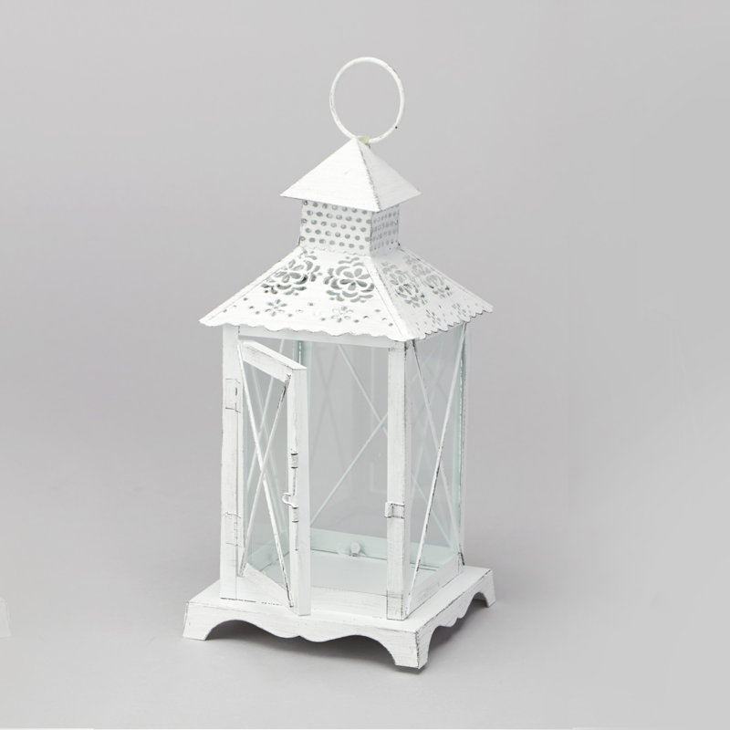 Metal Tabletop Lantern, 11.5" H x 5.63" W x 5.63" D
