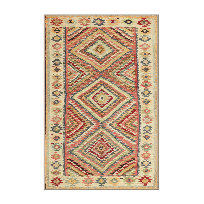 Tapis contemporain rouge / gris / safran, Rectangle 7 pi x 10 pi