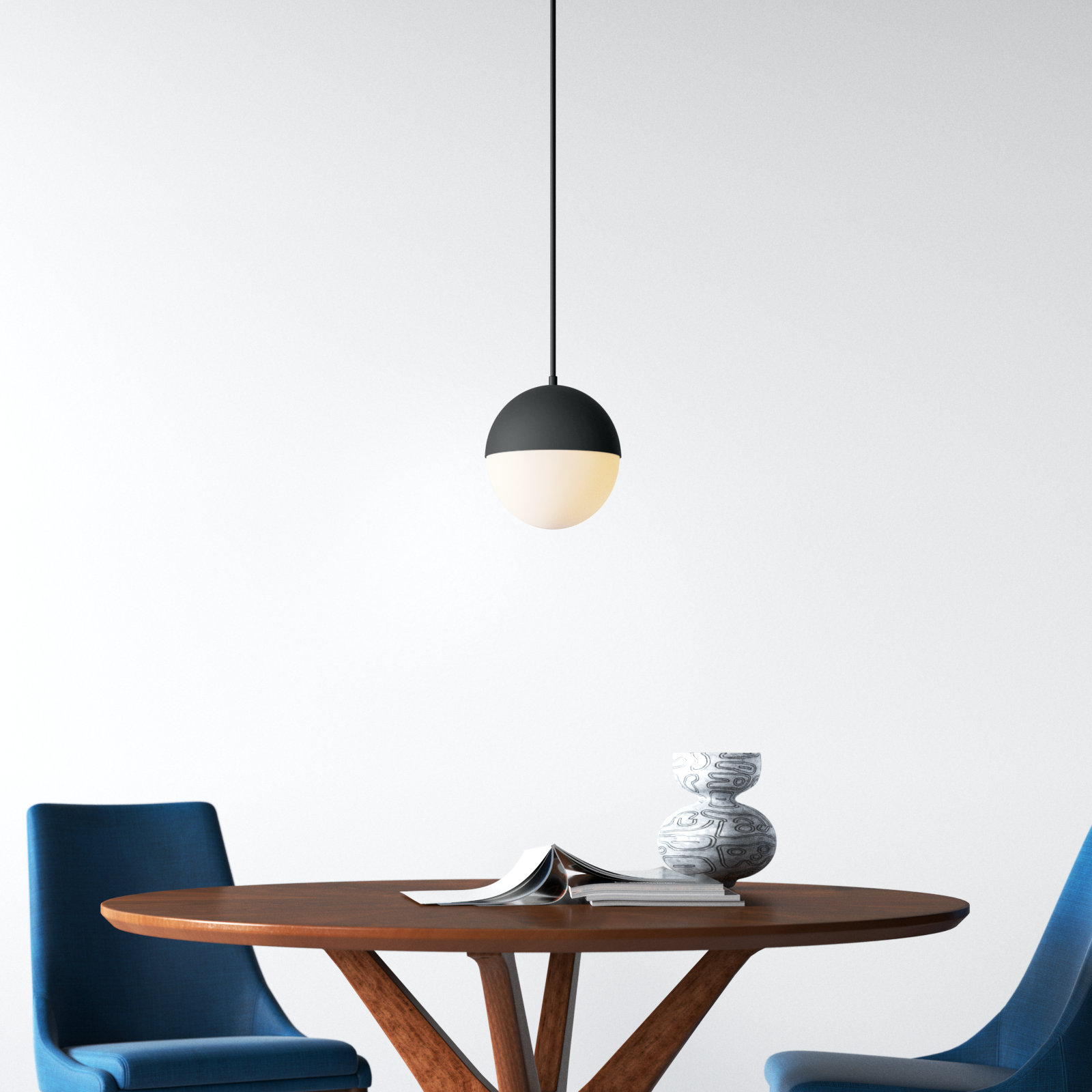 Hastings Single Light Glass Steel Dimmable Pendant, Black, 12.25" H x 11.75" W x 11.75" D