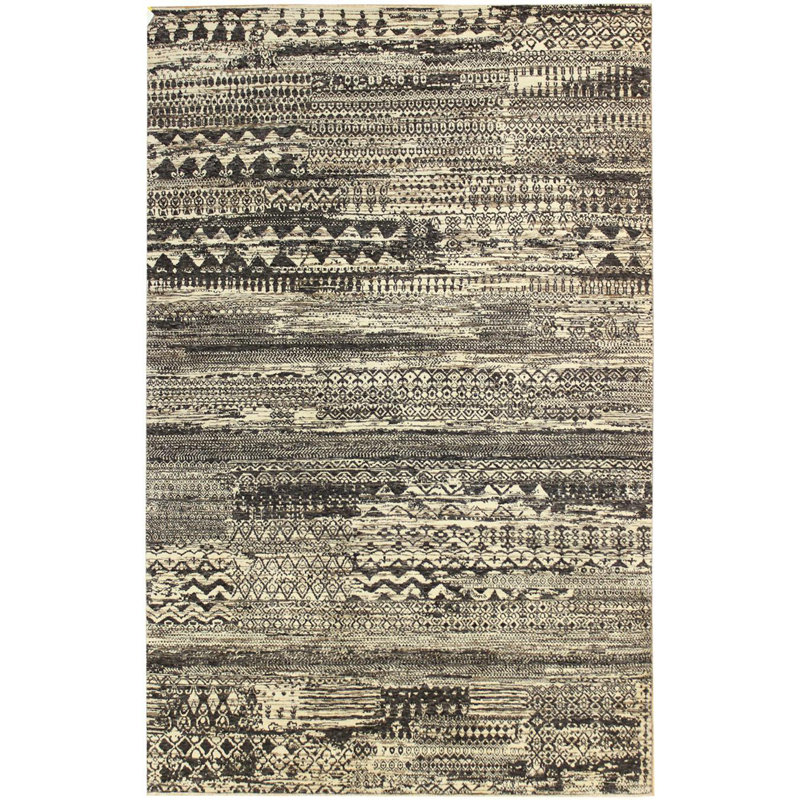 Gabbeh Wool Abstract Area Rug in Gray, Rectangle 6' x 9'