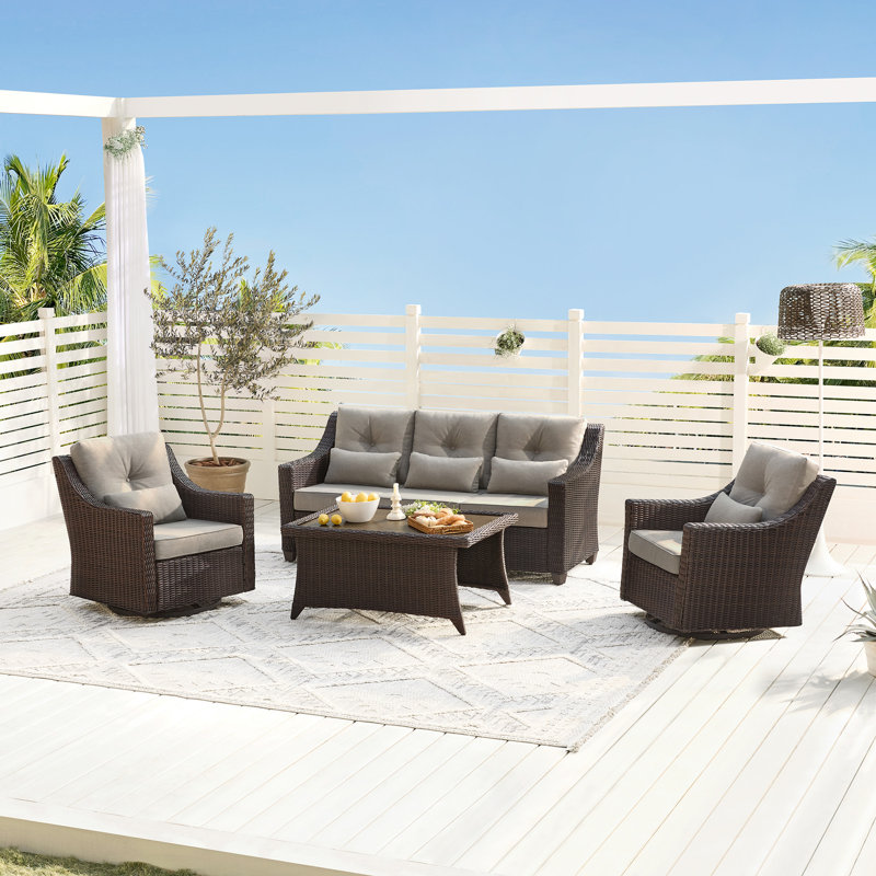 Keaisha 5 Person Outdoor Conversation Furniture Set Seating Group With Coffee Table And Cushions, Gray, Brownish Gray
