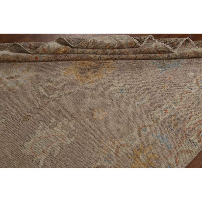 Tapis brun floral en laine noué à la main 5 pi 10 po x 9 pi 2 po Floral