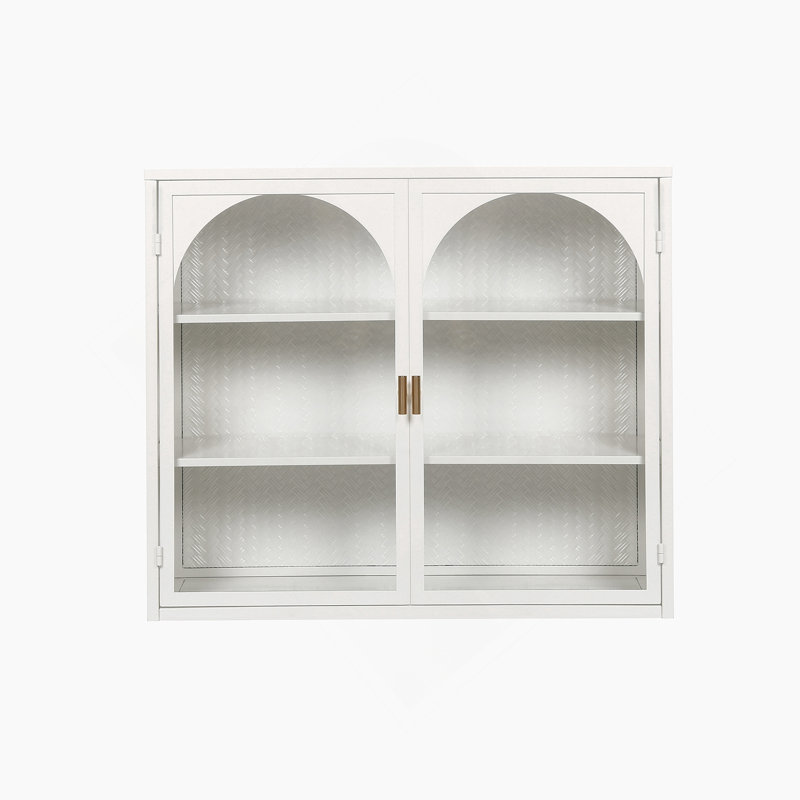 Modern Two-door Wall Cabinet with Featuring Three-tier Storage, White