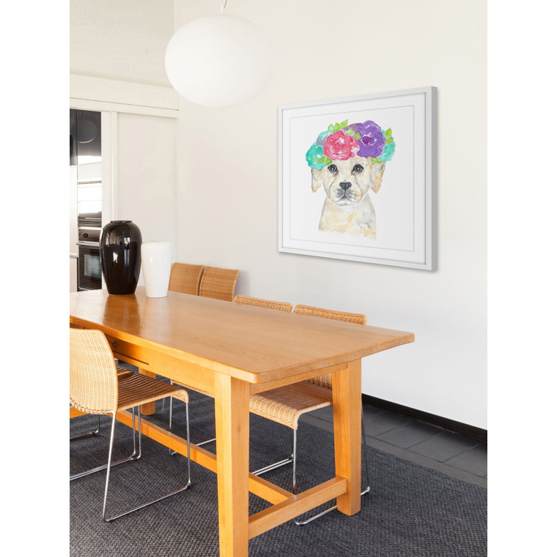 «Dog With Flower Crown» par Thimble Sparrow, reproduction encadrée, H 24 po x l 24 po x P 1,5 po