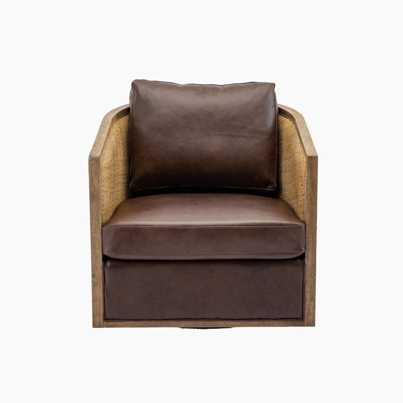 Fauteuil demi-tonneau pivotant de 30,12 po Bartly, Similicuir brun