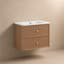 Meuble-lavabo mural simple de 61 cm (24 po) avec lavabo, style moderne du milieu du siècle, en bois cannelé avec coins arrondis, 2 tiroirs à fermeture douce-918880104