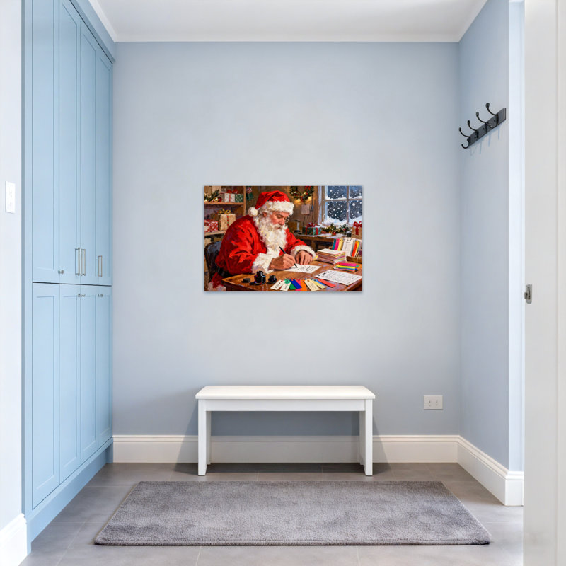 Père Noël de Noël écrivant des lettres au bureau Scène de Noël, H 16 po x l 24 po
