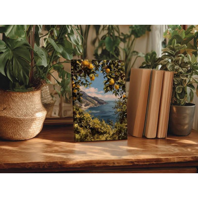 Art sur toile de citronnier Amalfi Coast: peinture de paysage de bord de mer italien