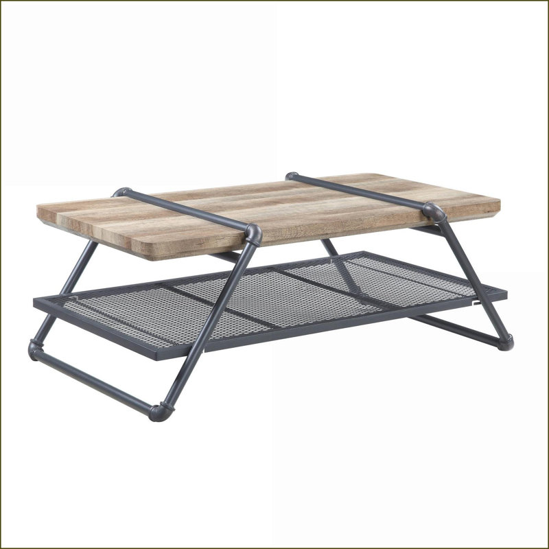 Chêne contemporain Table basse Sandy Grey avec pieds en métal robustes, tiroir de rangement et amp; Tablette