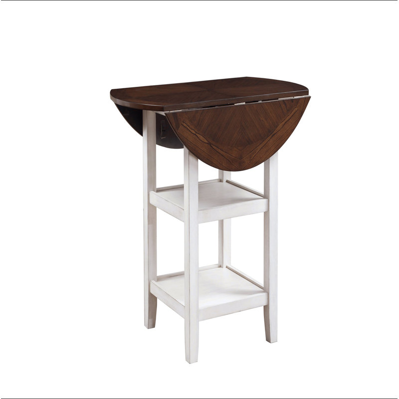 Table de salle à manger à hauteur de comptoir blanche et cerisier foncé avec 2 tablettes inférieures