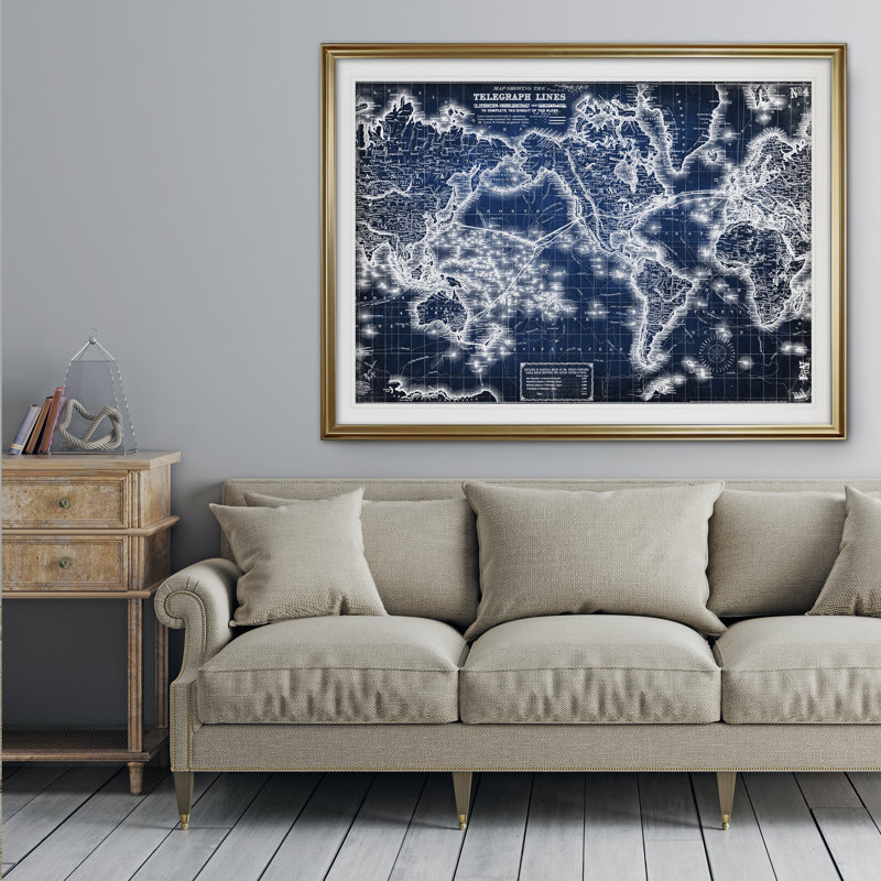 Carte du monde rétro, impression sur l’image vii', H 28 po x l 38 po x P 1,5 po, Or