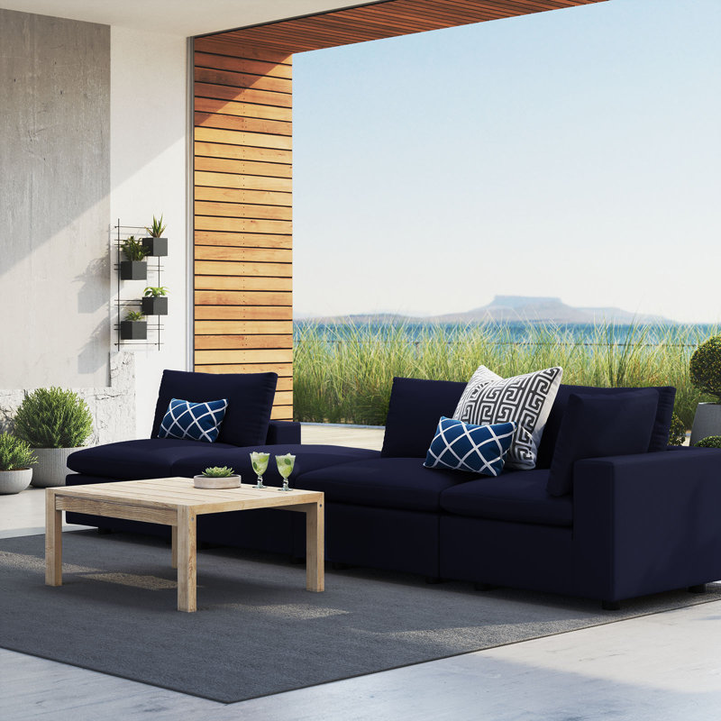 Commix 4-Piece Sunbrella Outdoor Patio Sectional Sofa, Navy