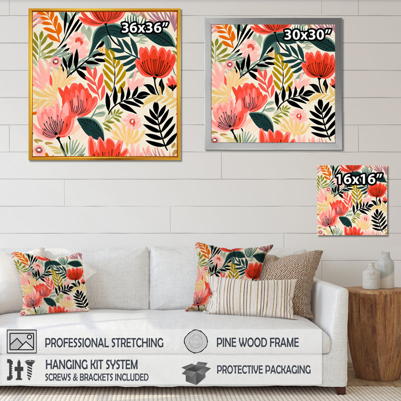 Motif de jungle, feuilles de palmier I - art mural jungle, H 30 po x l 30 po x P 1,5 po, Toile tendue