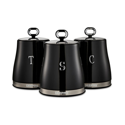 GEEPAS Retrovive 3-Piece Tea Coffee Sugar Canisters Set | 1.4L Airtight Stainless Steel Lids & Durable Carbon Steel Body | Kitchen Storage Canisters Keeps Contents Fresh Aromatic & Flavourful