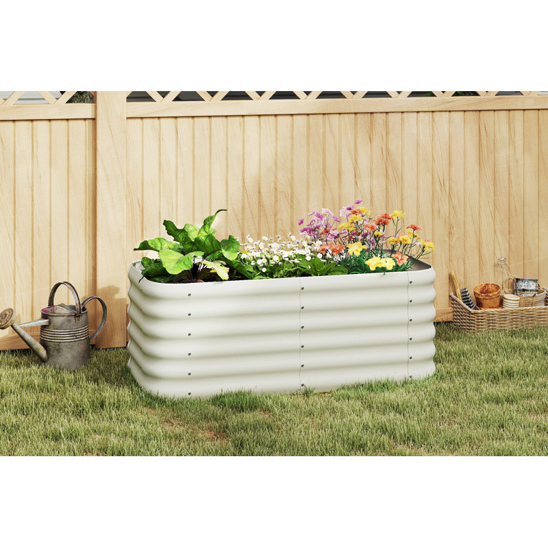 Lit de jardin surélevé galvanisé, jardinière pour légumes, fleurs et herbes, H 18 po x l 47 po x P 24 po, Crème, crème