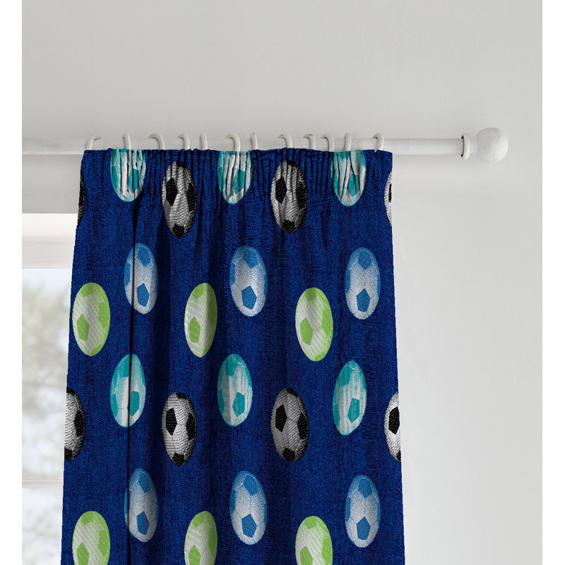 Football Pencil Pleat Room Darkening Curtain, Blue