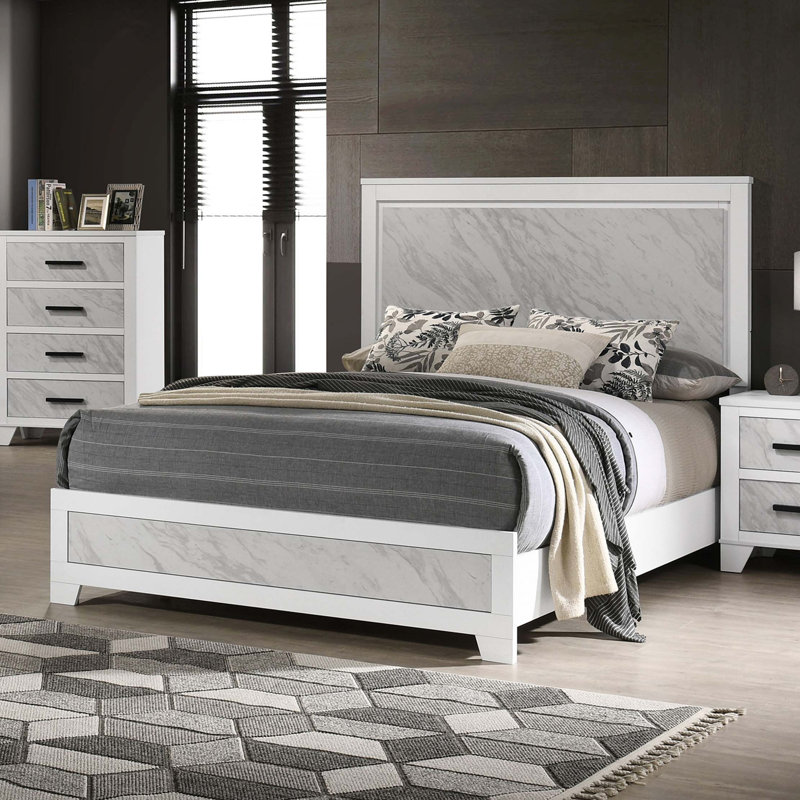 Grand lit contemporain avec tête de lit à panneau Contemporary
