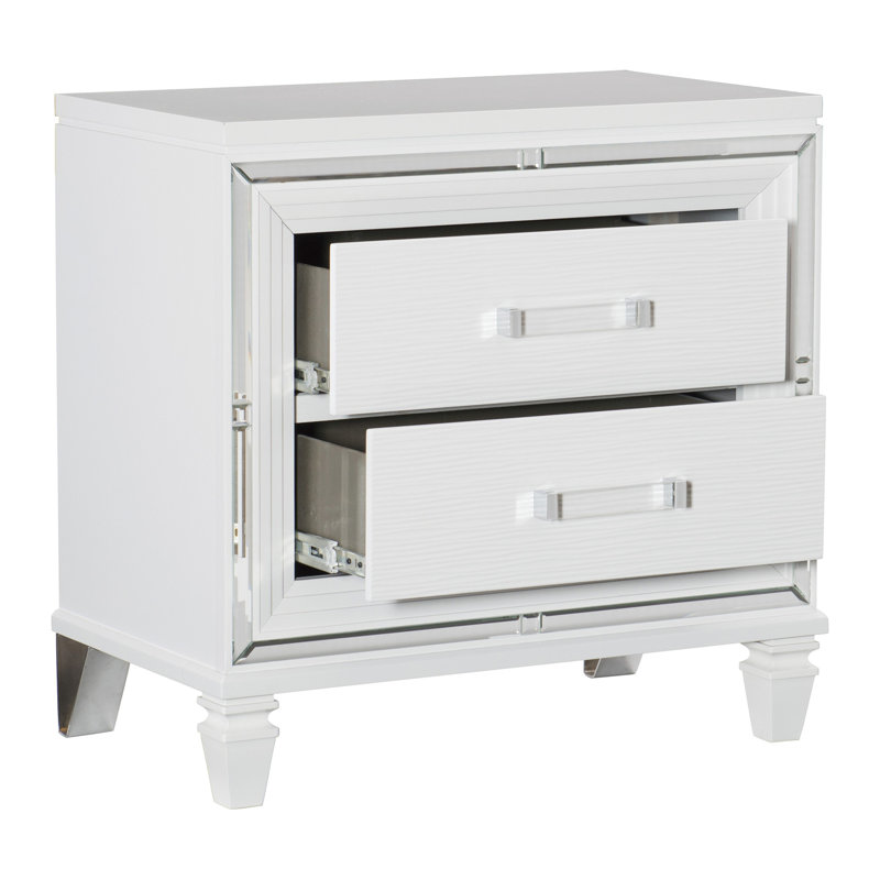 Glamour blanc argenté 1pièce table de chevet de 2 tiroirs barre en acrylique meubles de chambre à coucher élégant