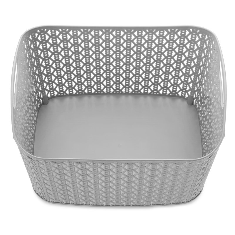 Whitmor Link Stitch Small Resin Form Shelf Tote - Flint Grey, 10" H x 13" W x 15" D, Grey