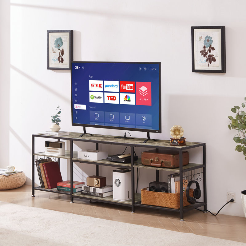 Meuble télé avec prises Teryn, Gris, 63"