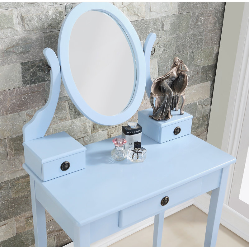 Wood Moniya Makeup Vanity Table And Stool Set, Blue