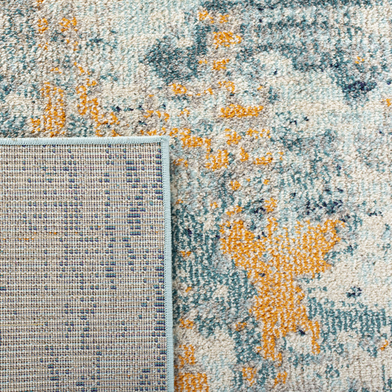 Riccio Abstract Blue/Beige/Orange Area Rug, Square 9'