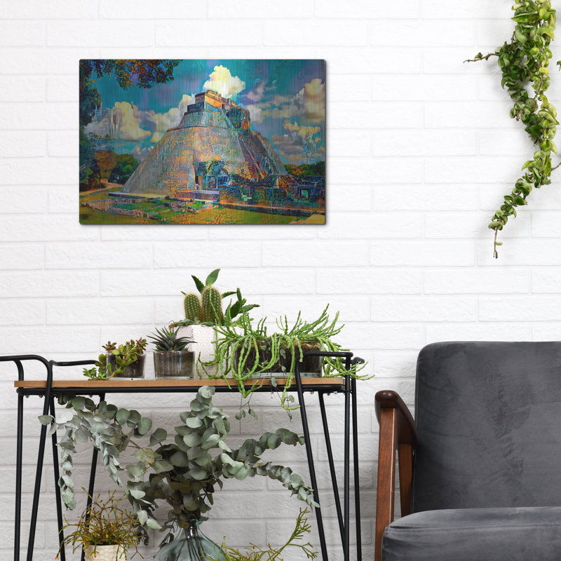«Yucatan Uxmal, Mexique, pyramide du magicien» par Pedro Gavidia, art mural en métal, H 12 po x l 16 po