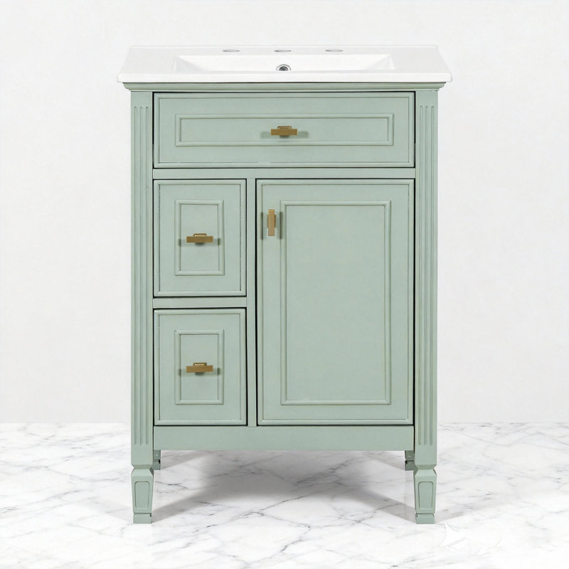 Meuble-lavabo sur pied 24 po avec lavabo, vert, Vert