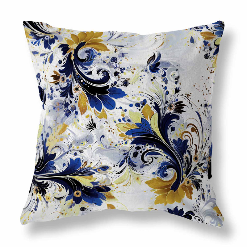 Coussin décoratif réversible Motif Whirlwinds, H 20 po x l 20 po, Bleu / blanc