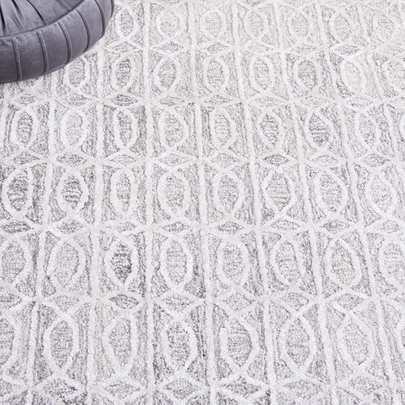 Ebony Hand Tufted Wool Viscose Cotton with Latex Geometric Rug in Light Brown/Ivory, Rectangle 4' x 6'