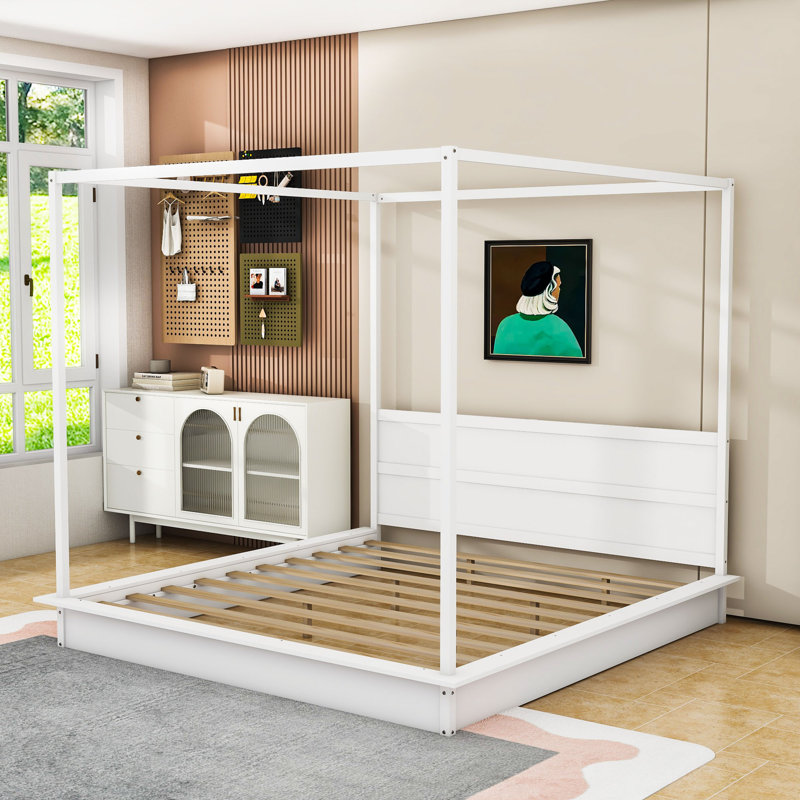 Lit plateforme à baldaquin avec design moderne et lumière DEL, King