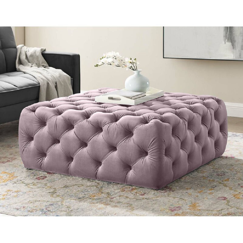 Cropper 99cm Wide Tufted Square Ottoman, Pink