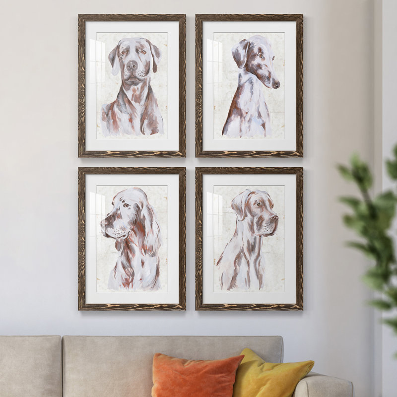 Sitting Dog I - ensemble de 4 reproductions de cadres photo, H 20 po x l 68 po x P 1,5 po, Noyer