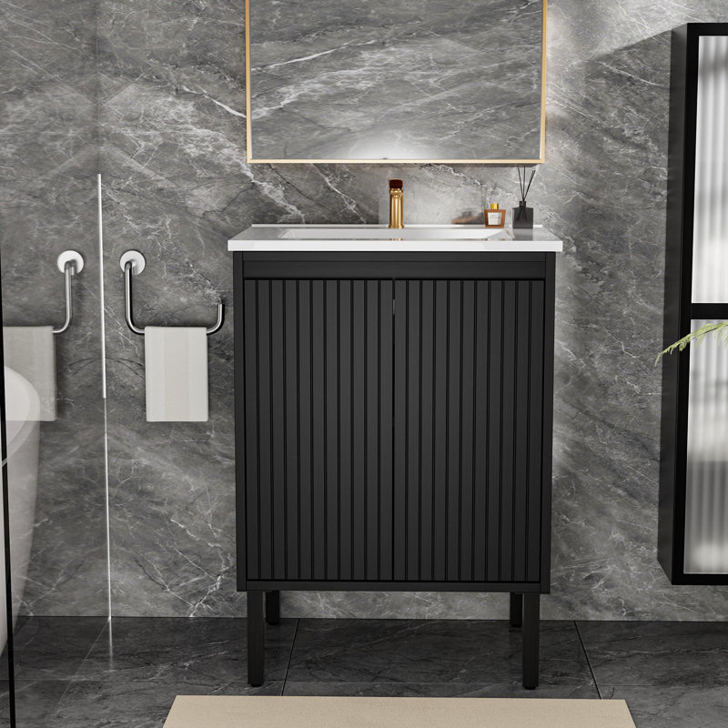 24" Bathroom Vanity with Ceramic Sink, Black, 24"