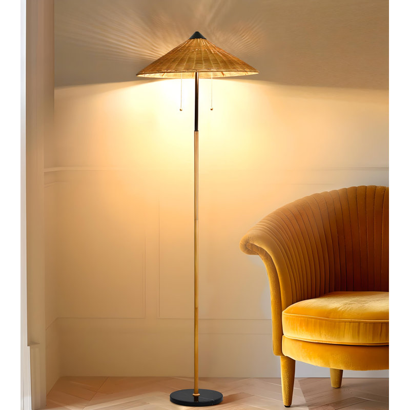 Kisean 68'' Natural Rattan Wicker, 2-Light Floor Lamp with Marble Base