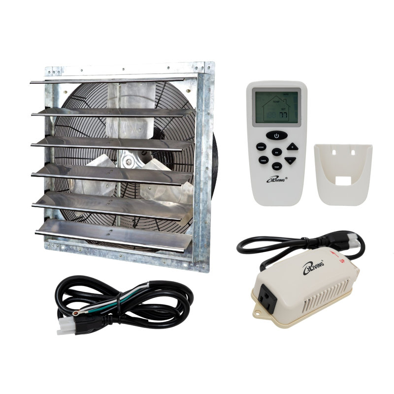Ventilateur de volet iLIVING ILG8SF24VC 24 "avec thermostat et humidité télécommandés intelligents sans fil, ventilateur de grenier mural à vitesse variable, ventilation poulailler, 4244 pi³ / min, zone de couverture 6200 pieds carrés