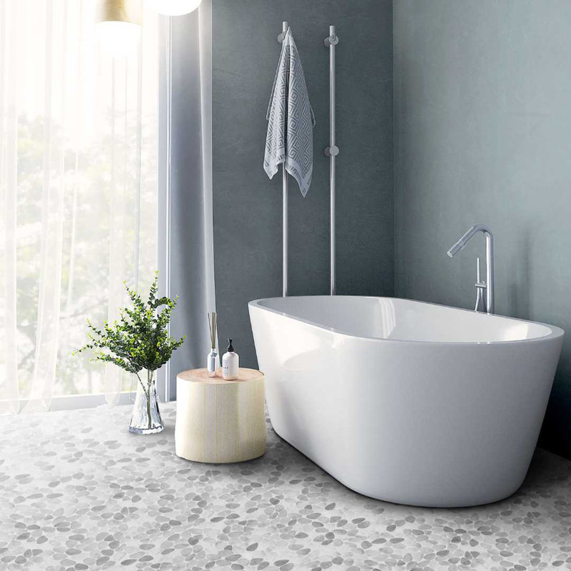 Huron Glass Pebbles Mosaic Tile, Silverado