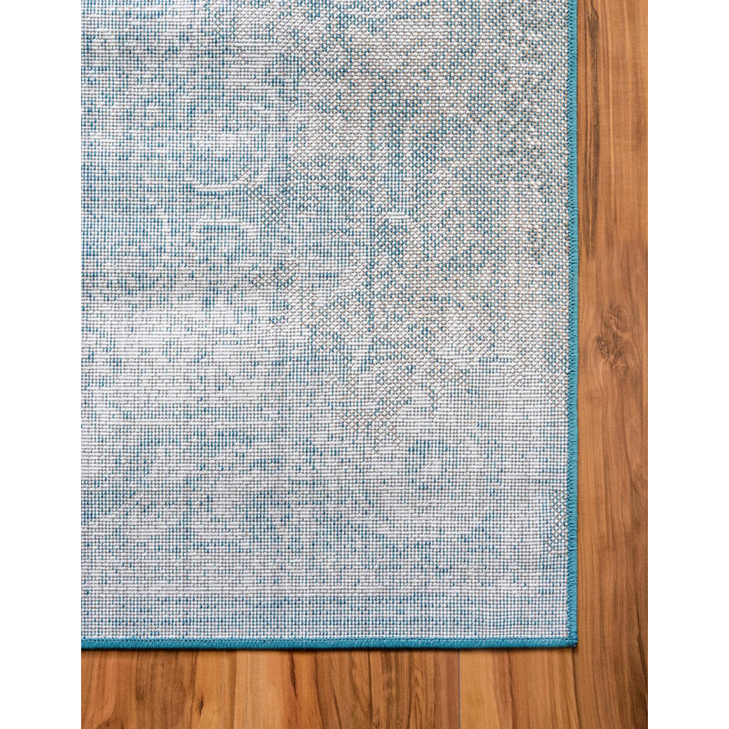 Tapis bleu à motif floral Dota, Rectangle 10 pi x 13 pi 1 po
