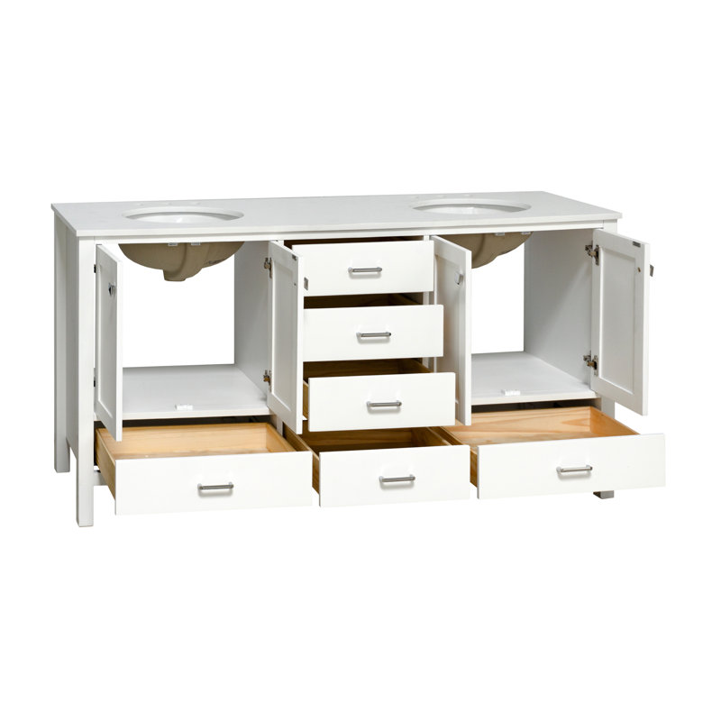 Ensemble de meuble-lavabo double 72 po Claudett, Blanc, Carrara d'ingénierie