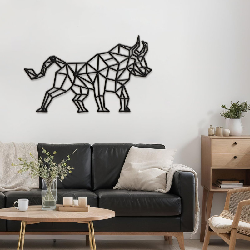 Décoration murale abstraite Bull Warrior, H 21,96 po x l 36 po x P 0,05 po, Noir