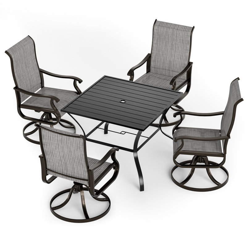 360° Swivel Rocker Patio Dining Set - 4-Person Outdoor Dining Table and Chairs, Light Gray