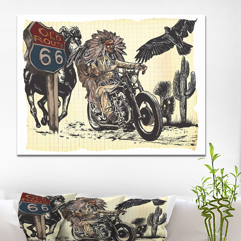 «Native American in Moto», impression, H 30 po x l 40 po x P 1,5 po, Toile tendue
