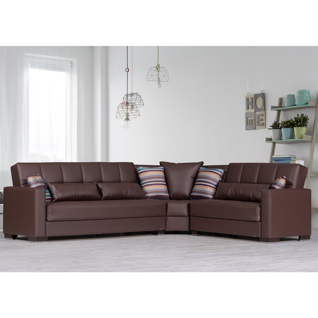 Annalice Faux Leather Reversible L-Shaped Sleeper Sofa Sectional w/ Storage Seats for Living Room Hokku Designs 