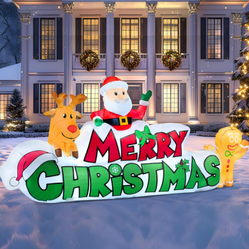Enseigne de Noël gonflable 9,5 pi avec père Noël, renne et bonhomme en pain d'épice, décoration DEL pour l'intérieur et l'extérieur de la pelouse