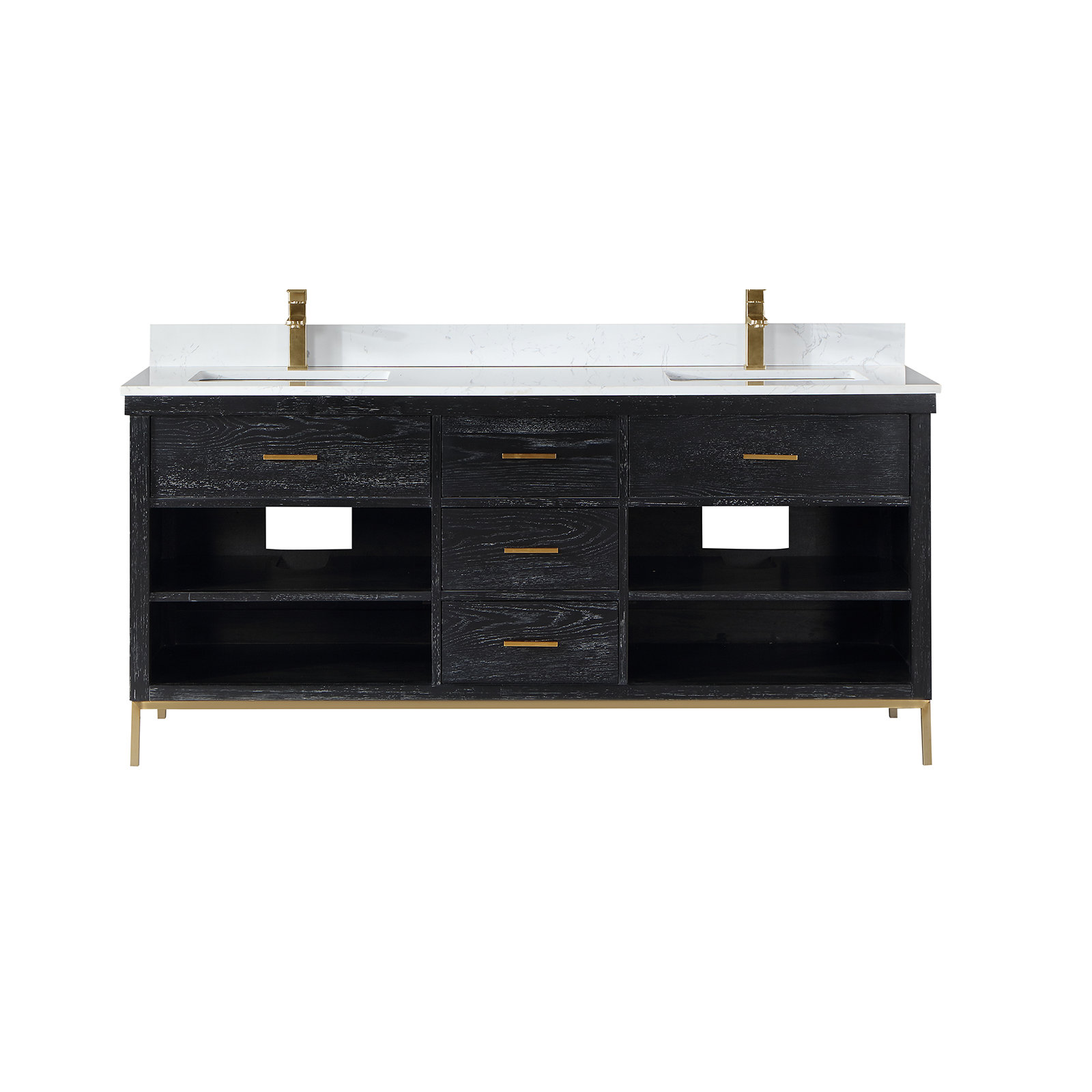 Adaire 72'' Double Bathroom Vanity, Black, Gold